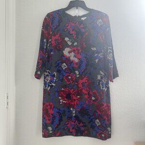 Fossil Shift Dress Womens 10 Gray Floral Print 3/4 Sleeve Lined Fairy Whimsygoth